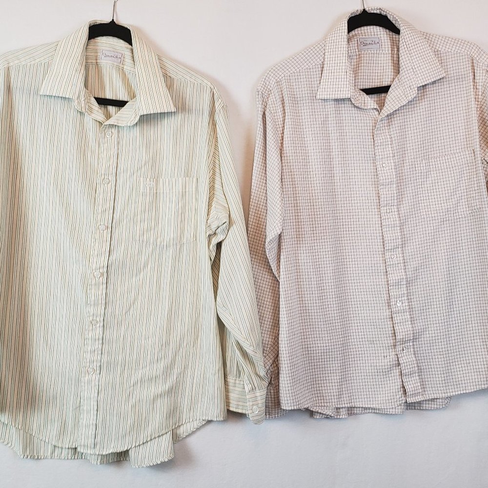 2 Oscar De La Renta Mens Shirts Large White Striped and White Checkered